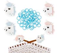 SUNNYCLUE 1 Caja 54 Piezas Tapones de Punto Tapón de Puntada Lindo Unicornio Azul Rosa Protectores de Punta de Aguja de Silicona con Bloqueo de Plástico Marcadores de Ganchillo Anillos para Acolchar A
