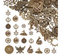 SUNNYCLUE 1 Caja 58 Piezas 11 Estilos Encantos Steampunk Encantos Piratas A Granel Aleación Engranaje Vintage Metal Mecánico Steam Punk Mar Encanto Náutico para Hacer Joyas Suministros de Encantos Col