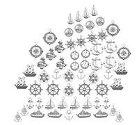 SUNNYCLUE 1 Caja 60 Piezas 15 Estilos Encantos de Ancla Estilo Tibetano Aleación Timón Barco Plano Redondo Barco Vehículo Rueda Forma Océano Vela Tema Colgantes para Hacer Manualidades Plata Antigua