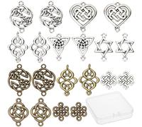 SUNNYCLUE 1 Caja 60 Piezas 7 Estilos Nudo Conectar Encantos Hallazgos 2 Colores Aleación Tibetana Flor Triángulo Corazón Nudo Enlaces Buena Suerte Conector Encantos Colgantes para Hacer Pendientes