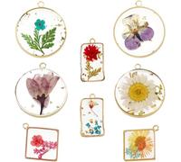 SUNNYCLUE 1 Caja 8 Estilos Dijes de Flores Prensadas de Resina Dijes de Flores Secas Aleación Transparente Colgantes de Plantas Naturales para Hacer Joyas Dijes Collares Llaveros Boda Navidad Mujeres