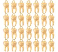 SUNNYCLUE 1 caja, 80 piezas de Dijes de Dientes Dorados, Dijes con Forma de Diente, A Granel, Tibetanos, Aleación 3D, Realistas, Mini Colgantes Den Lindos de Halloween para Hacer Joyas, Collares, Puls