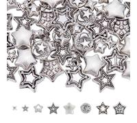 SUNNYCLUE 1 Caja 96 Piezas 8 Estilos Cuentas de Estrella Plateadas Cuentas de Estrellas de Metal Aleación Tibetana Antigua Espaciadores Sueltos de Planetas Pequeños Celestiales para Suministros de Fab
