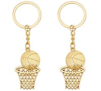 SUNNYCLUE 1 Caja con 2 llaveros de Aro de Baloncesto, Llaveros de Pelota Deportiva, Llavero de Metal Dorado, Colgantes de Moda para Fanáticos del Equipo de Baloncesto, Llavero para Regalos de Fiesta