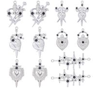SUNNYCLUE 1 caja con 24 dijes de Cruz con Corazón Plateado En 6 estilos Diferentes. Dijes Góticos A Granel de Aleación de Metal con Diamantes de Imitación. Conectores Tibetanos Sagrados para la Creaci