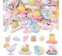 SUNNYCLUE 1 caja con 80 adornos Veraniegos de Resina Surtidos, Bonitos Y Coloridos, con Diseños Aleatorios. Cabujones Planos con Motivos Marinos, Hawaianos Y de Playa para Joyería, Scrapbooking Y Manu