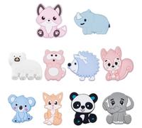 SUNNYCLUE 1 caja de 10 cuentas de Silicona con Forma de Animal Cuentas Focales de Animales A Granel de Goma Suave Azul Rosa Elefante Koala Panda zorross Mapache Espaciador Suelto Cuentas para Bolígraf