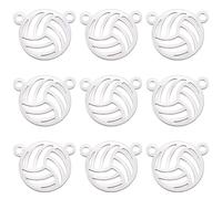 SUNNYCLUE 1 caja de 10 dijes de Voleibol Plateados de Acero Inoxidable con Conector, Minibolas Deportivas Redondas Brillantes Y Elegantes, con 2 agujeros, para Hacer Joyas, Pulseras, Collares Y Acceso