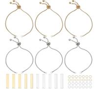 SUNNYCLUE 1 caja de 10 juegos de Pulseras Grabadas En Blanco Kit de Pulseras Ajustables de Acero Inoxidable Pulseras con Dijes Rectangulares Grabables En Oro Y Plata Juego Simple para Hacer Joyas Puls