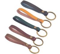 SUNNYCLUE 1 caja de 10 llaveros de Piel de Vaca de 5 colores, Llaveros de Cuero, Llaveros de Bronce Rojo Oscuro Antiguo, Llaveros con Cordón, Etiquetas En Blanco, Correa con Gancho, para Mujeres, Adul