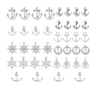 SUNNYCLUE 1 caja de 100 abalorios de Ancla Náutica de Aleación de Estilo Tibetano de 10 estilos, 10 estilos de Aleación de Navegación, Abalorio de Timón, Colgantes de Ancla Marinero para Hacer Joyas,