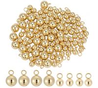 SUNNYCLUE 1 caja de 100 abalorios de Bolas de Acero Inoxidable Chapados En Oro de 18 quilates. Pequeños Abalorios Redondos Y Lisos de Metal para Bisutería, Pendientes, Pulseras, Collares Y Manualidade