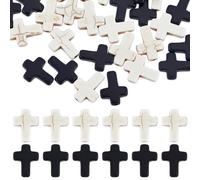 SUNNYCLUE 1 caja de 100 piezas de Cuentas Cruzadas A Granel Cuenta Cruzada de Piedra Blanca Y Negra 16x12 mm Piedra Preciosa Turquesa Sintética Mini Cruces de Bolsillo Pequeñas Cuentas Espaciadoras Su