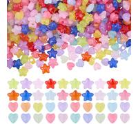 SUNNYCLUE 1 caja de 1000 cuentas Acrílicas de 2 estilos con Forma de Corazón Y Estrella, Transparentes Y Coloridas, de Plástico, con Forma de Estrella Y Corazones, Espaciadores Pequeños Sueltos para H