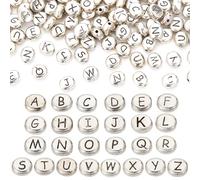 SUNNYCLUE 1 caja de 104 cuentas de Letras de Metal Cuentas Del Alfabeto Aleación A Granel Ovaladas Tibetanas Plata Antigua Capital Inglés AZ para Hacer Joyas Manualidades Nombre Collar Pulsera Llavero