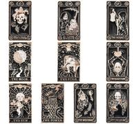 SUNNYCLUE 1 caja de 11 estilos de Alfileres de Tarot, Alfileres Mágicos de Esmalte Negro A Granel, Broches de Aleación de Solapa Ocultistas, Calaveras Místicas, Fantasmas, Sol, Estrellas, Lunas, Gótic
