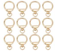 SUNNYCLUE 1 Caja de 12 Piezas de Mosquetón Giratorio Redondo con Clip de Hebilla Giratoria de Aleación de Oro Claro Gatillo con Ojal Llavero con Resorte Mosquetón Cierre de Hebilla para Llavero Bolso