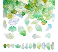 SUNNYCLUE 1 caja de 120 cuentas de Hojas de Árbol de 12 estilos, Cuentas de Vidrio Surtidas, Transparentes, Verdes Y Amarillas, Espaciadores Sueltos para Hacer Joyas, Pulseras, Collares Y Manualidades