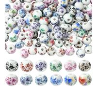 SUNNYCLUE 1 caja de 120 cuentas de Porcelana de 12 colores, Cuentas Redondas de Cerámica de 10.5mm con Estampado de Flores Coloridas, Espaciadores de Cerámica China para Hacer Joyas, Collares, Pulsera