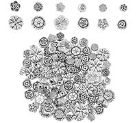 SUNNYCLUE 1 caja de 120 cuentas Tibetanas de Flores de 12 estilos, Cuentas de Plata Rosa A Granel de Aleación de Metal, Pequeñas Cuentas Redondas Florales Antiguas, Espaciadores Sueltos de Margaritas