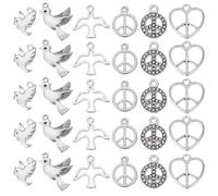 SUNNYCLUE 1 caja de 120 piezas de 6 estilos de Dijes de Signo de la Paz Dijes Tibetanos A Granel de Aleación de Metal Plateado Paloma de la Paz Dije de Corazón de Pájaro Redondo Plano Dije Colgante pa