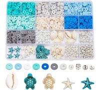 SUNNYCLUE 1 caja de 1240 piezas de Cuentas Oceánicas Cuentas de Arcilla Azul Conchas Marinas Tortugas Marinas Estrellas de Mar Cuentas de Animales Cuentas con Temática Oceánica Cuentas Espaciales de V