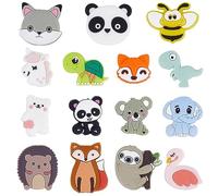 SUNNYCLUE 1 caja de 15 piezas de Cuentas de Silicona Animal Lindo Silicona Focal Beads Bulk Large Bead Unicorn Miel Bee Fox Panda Beads Flamingo Bear Cuentas de Goma para Bolígrafos Cordón Llavero Sum