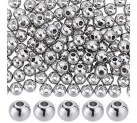 SUNNYCLUE 1 caja de 150 cuentas espaciadoras de metal de 6 mm, cuentas de acero inoxidable a granel, sin costuras, sueltas de 2 mm, bola pequeña redonda a granel para hacer joyas, kits de abalorios
