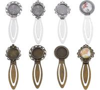 SUNNYCLUE 1 caja de 16 piezas de 8 juegos de marcapáginas vintage de metal bronce antiguo plata marcapáginas bandeja de bisel cabujón marcapáginas kit de fabricación de marcapáginas de cristal en