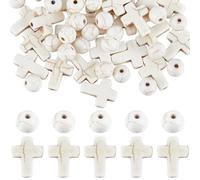 SUNNYCLUE 1 caja de 160 cuentas de cruz blanca de 8 mm, cuentas espaciadoras sueltas redondas a granel de 16 x 12 mm, mini pequeñas cuentas de cruz de piedra turquesa sintética de Pascua para hacer