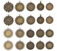 SUNNYCLUE 1 Caja de 20 bandejas Colgantes de Bronce de 10 Estilos, Bandejas de Bisel Redondas de 25mm, Aleación de Metal Antiguo, Base de Marco de Flor En Blanco, Dijes de Cabujón para Hacer Joyas, M