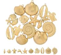 SUNNYCLUE 1 caja de 20 piezas de 10 estilos de Dijes de Playa Oceánica Chapados En Oro Real de 18k, Dijes de Animales Marinos, Colgantes de Delfín, Estrella de Mar, Caparazón de Tortuga para la Fabric
