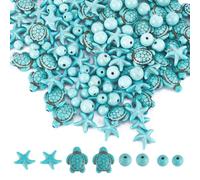 SUNNYCLUE 1 caja de 200 cuentas de Tortuga Marina, Cuentas de Estrella de Mar, Cuentas de Animales Marinos de Estilo Bohemio, Cuentas Espaciadoras Redondas de Turquesa de 8mm Y 6mm, Cuentas de Tortuga