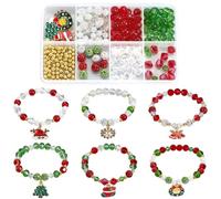SUNNYCLUE 1 caja de 208 piezas DIY, 6 juegos, Kit para Hacer Pulseras Navideñas, Abalorios Esmaltados de Navidad, Cuentas Rojas Y Verdes, Arcilla Polimérica de Vidrio, Cuentas Espaciadoras de Diamante