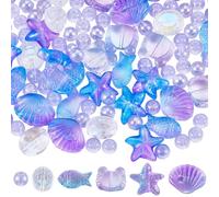 SUNNYCLUE 1 caja de 210 piezas de Cuentas de Vidrio Oceánico, Cuentas de Vidrio Electrochapado con Forma de Pez, Degradado Azul Y Morado, Conchas Marinas de Hawái, Caracolas, Estrellas de Mar Y Cangre