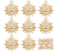 SUNNYCLUE 1 caja de 22 abalorios de Mal de Ojo Chapados En Oro de 18 quilates A Granel Rhinepiedra Mal de Ojo Abalorios Chapados En Oro para Hacer Joyas, Aleación de Sol, Colgantes, Pendientes, Collar