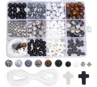 SUNNYCLUE 1 Caja de 230 Cuentas Pequeñas En Forma de Cruz Cuentas Redondas de Piedras Preciosas Mapa de Pascua Piedra de Obsidiana Piedra de Seda Negra Ágata Agrietada Ojo de Tigre Jade Blanco