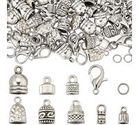 SUNNYCLUE 1 caja de 230 tapones de Cuero para Extremos de Cordón Kumihimo, de Aleación de Plata Antigua, Estilo Tibetano, con para Engarzar, con Borlas, para Hacer Joyas, Pulseras para Adultos, Acceso