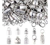 SUNNYCLUE 1 caja de 230 tapones para Extremos de Cordón con Borlas, Extremos de Cordón Kumihimo, Plata Antigua, Tibetano Engarzado En Barril, Puntas de Terminación de Hilo de Cuero con Cierre de Lango