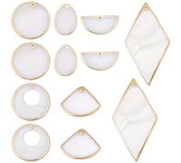 SUNNYCLUE 1 caja de 24 dijes de concha plana de agua dulce, galvanizados, geometría natural del océano, mar, forma de rombo, colgante de concha marina para hacer joyas, regalos de fiesta de verano