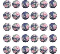 SUNNYCLUE 1 caja de 30 cuentas impresas de 15 mm, cuentas de silicona con impresión redonda a granel, de goma suave, patrón de hojas de flores de primavera, cuentas espaciadoras sueltas para hacer