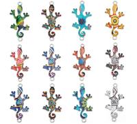 SUNNYCLUE 1 caja de 30 piezas de 12 colores Gecko Charm Esmalte Conector Charms Mini Metal Aleación Colorido Anfibio Animal Link Conectores con Doble Agujero para Hacer Joyas Charms Mujeres DIY
