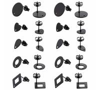 SUNNYCLUE 1 Caja de 30 Piezas de 5 Estilos de Pendientes Negros de Acero Inoxidable con Bucle de Metal para Pendientes Planos Y Redondos Tuercas para Pendientes, Joyería, Bricolaje, Manualidades para