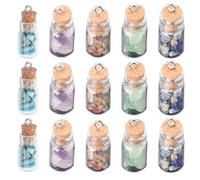SUNNYCLUE 1 caja de 30 piezas Mini Colgantes de Botellas de Vidrio, Collar, Colgante de Botella de Deseo, Pequeños Abalorios de Tarro, Pequeñas Piedras Preciosas, Tapones de Corcho A la Deriva, Decora