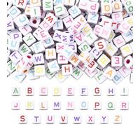SUNNYCLUE 1 caja de 300 cuentas de 10mm con Forma de Cubo Y Letras Cuadradas, Cuentas Del Alfabeto de Colores Aleatorios, con Iniciales de la A A la Z, Opacas, Acrílicas Europeas, Espaciadores Sueltos