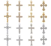 SUNNYCLUE 1 caja de 32 colgantes de Cruz de Diamantes de Imitación de 8 estilos, Colgantes de Crucifijo de Metal de Aleación de Oro Y Plata con Circonitas Brillantes Pequeñas, Colgantes de Pascua para