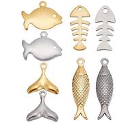 SUNNYCLUE 1 caja de 32 piezas de Abalorios de Pescado de Acero Inoxidable con Cola de Pez, Sirena, Doble Cara, Abalorio de Pescado, Animal Marino, Pescado, Hueso, Esqueleto, Abalorios para Joyería, Fa