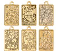 SUNNYCLUE 1 caja de 36 piezas de Dijes de Cartas de Tarot, Dijes de Tarot Dorados, Dijes de Tarot A Granel, Luna, Sol, Estrella, Rectángulo, Amuleto de Buena Suerte, para Hacer Joyas, Dijes, Aretes, P