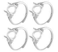 SUNNYCLUE 1 caja de 4 anillos Ajustables de Metal, Latón Y Plata, con 4 garras Ajustables, Accesorios En Blanco para Hacer Joyas, Regalos de Cumpleaños para Mujeres, Propuestas Y Más.