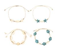 SUNNYCLUE 1 caja de 4 pulseras Oceánicas para Mujer, Pulsera de Tortuga para Mujer, Conchas Marinas de Verano, Estrellas de Mar, Playa, Turquesa Sintética, Gema Bohemia, Conjunto de Joyería con Tarjet